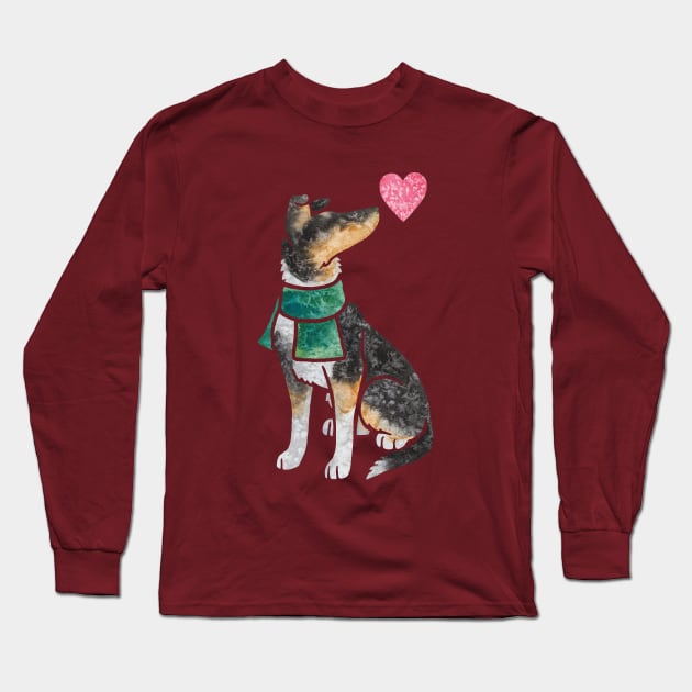 Watercolour Smooth Collie (tri) Long Sleeve T-Shirt by animalartbyjess